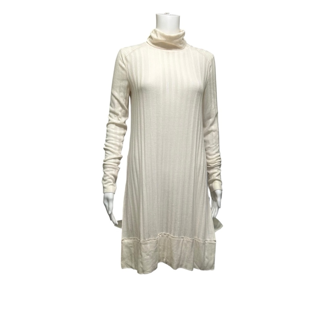 We the Free Cream Ribbed High Neck Long Sleeve High Low Tunic Top Size S